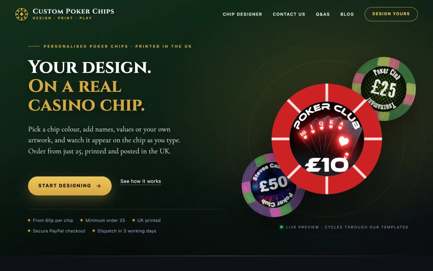 The Custom Poker Chips home page