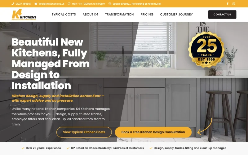 Screenshot of the K4 Kitchens website